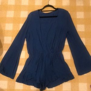Blue deep-v romper